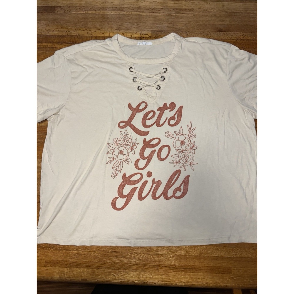 Maurices Women XL Light Tan Let's Go Girls Criss Cross Lace Up V-neck‎ Belly Top